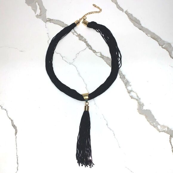 Macy’s | 22” Black Gold Tassel Women’s Strands Choker Necklace - Picture 1 of 11